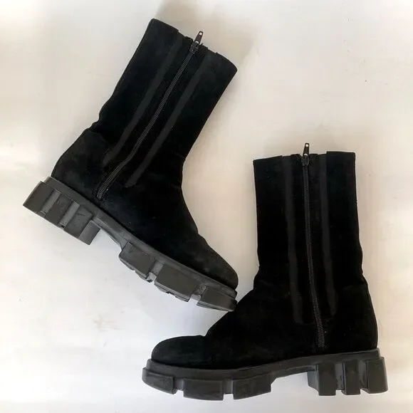 Free People Tristan Chelsea Lug Sole Boots Black Suede Chunky Heel Sz 9 Moto Emo - Picture 6 of 15